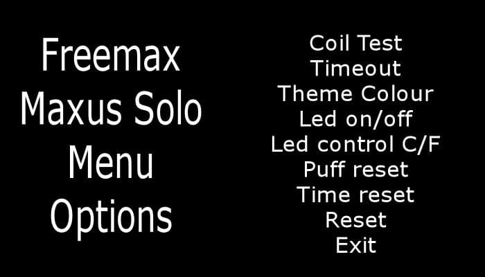 Freemax Maxus Solo Kit options menu