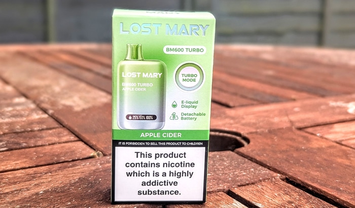 lost mary bm600 turbo apple cider box